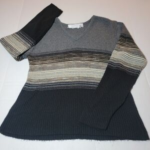 United States Sweaters Womens Striped Pullover VNeck Size Small Grey Cream Brown